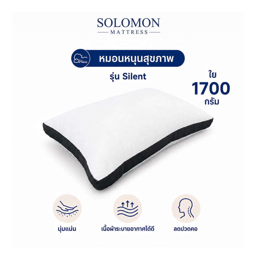 หมอนหนุนสุขภาพ SIZE M SOLOMON ใย 1,700 คุณภาพพรีเมียม รุ่น SILENT